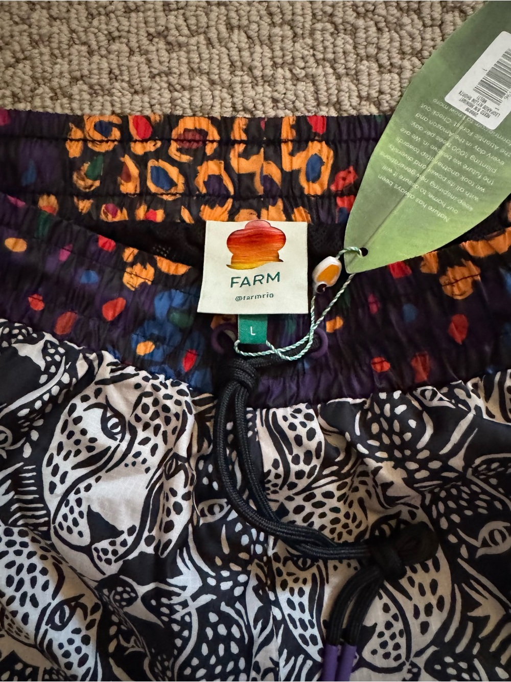 FARM Rio Black & White Leopard-Print Athletic Shorts with Multicolor Trim - Picture 3 of 4